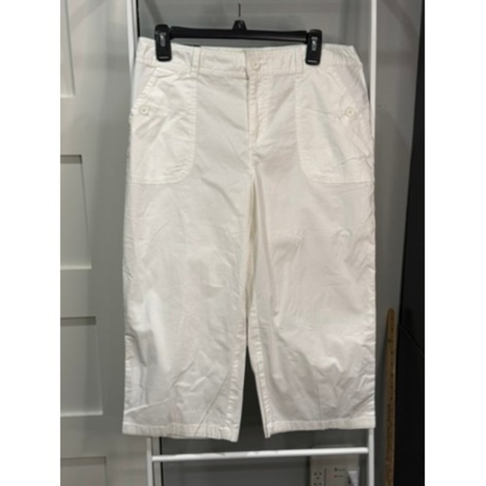 NWT St. Johns Bay Womens White Cotton Stretch Capri Pants 10 Cropped Y2K Momcore